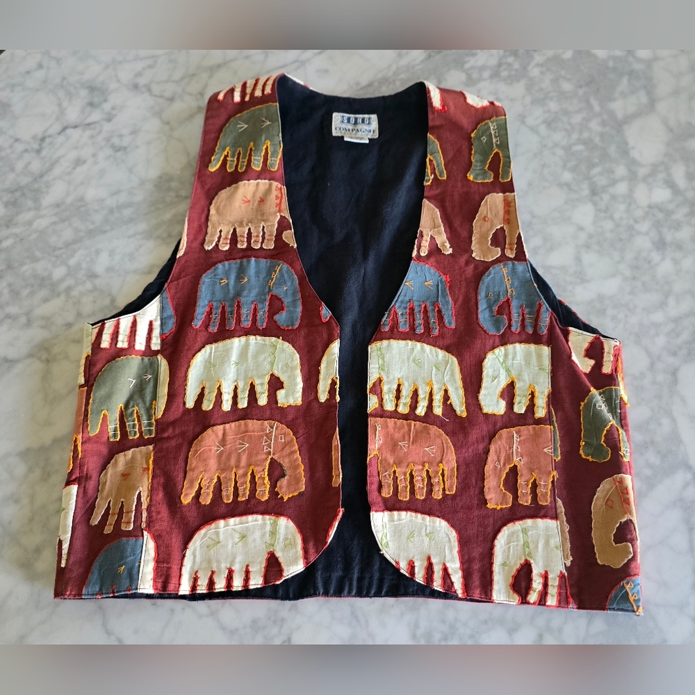 Vintage Soho Compagnie Elephant‎ Vest Open Front Women's Size Medium